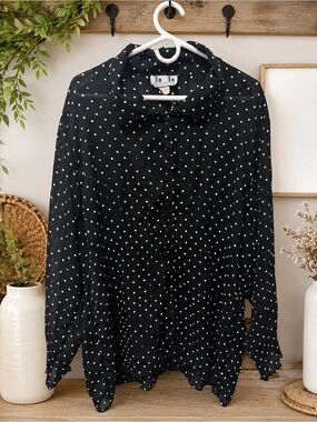 Black Polka Dot Button-Up Blouse